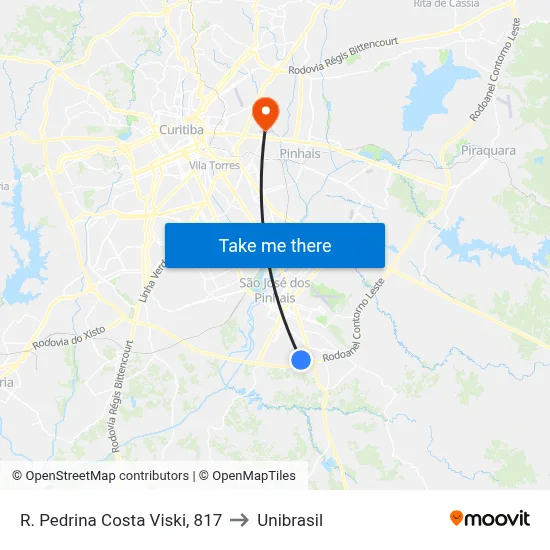 R. Pedrina Costa Viski, 817 to Unibrasil map