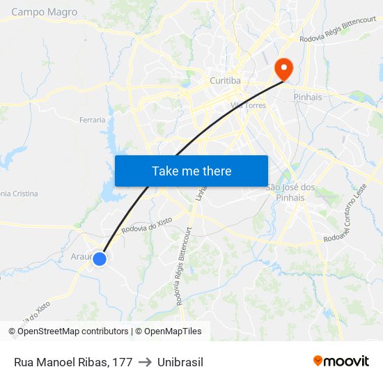 Rua Manoel Ribas, 177 to Unibrasil map
