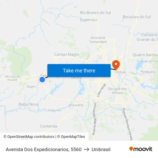 Avenida Dos Expedicionarios, 5560 to Unibrasil map