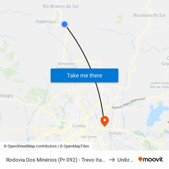 Rodovia Dos Minérios (Pr 092) - Trevo Itaperuçu to Unibrasil map