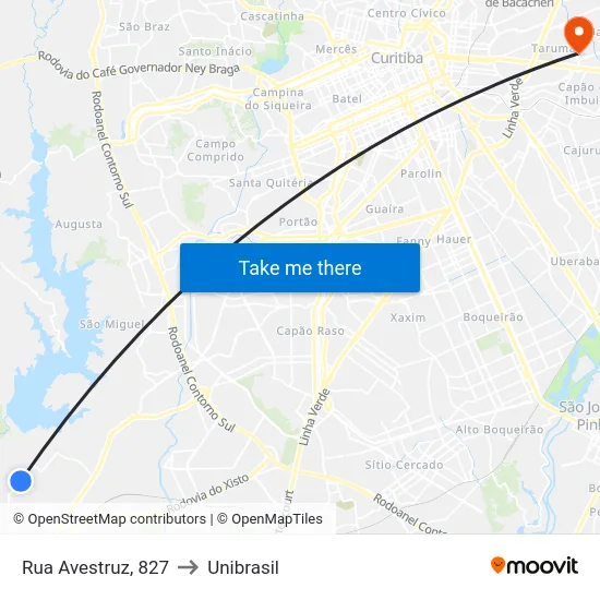 Rua Avestruz, 827 to Unibrasil map