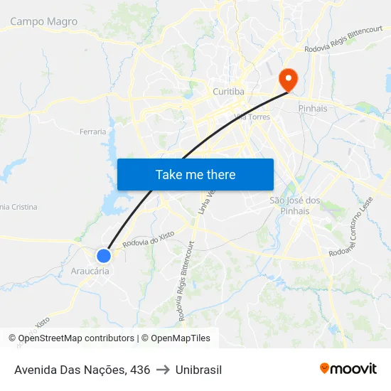 Avenida Das Nações, 436 to Unibrasil map