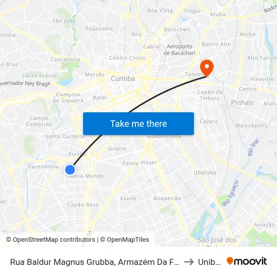 Rua Baldur Magnus Grubba, Armazém Da Família Uberlândia to Unibrasil map