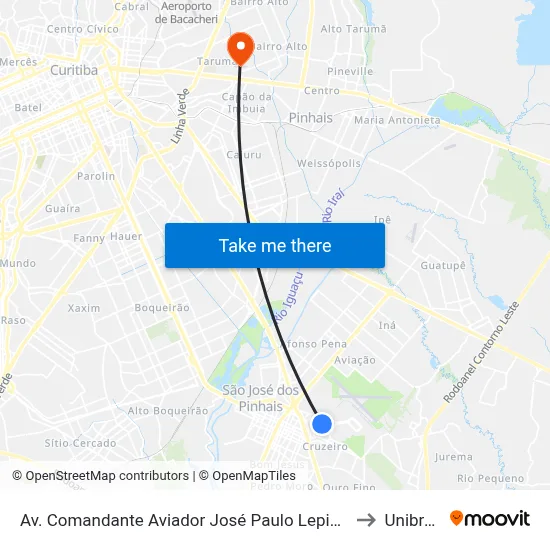 Av. Comandante Aviador José Paulo Lepinski, 780 to Unibrasil map