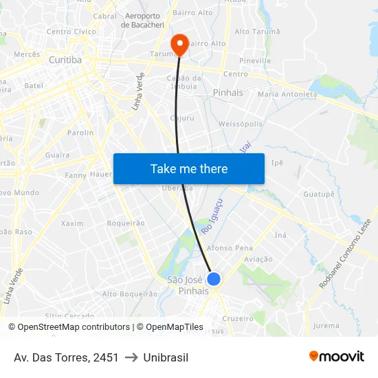 Av. Das Torres, 2451 to Unibrasil map