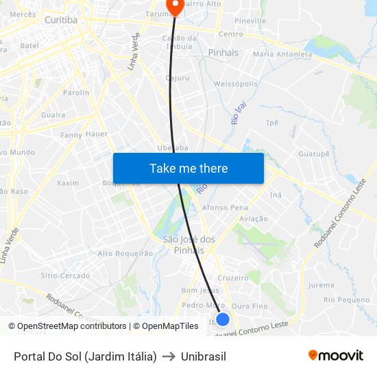 Portal Do Sol (Jardim Itália) to Unibrasil map