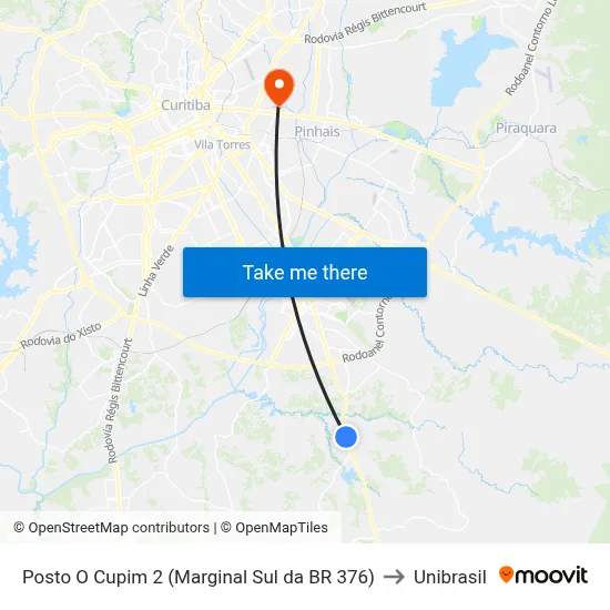 Posto O Cupim 2 (Marginal Sul da BR 376) to Unibrasil map