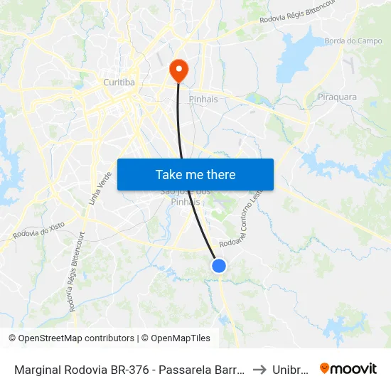 Marginal Rodovia BR-376 - Passarela Barro Preto to Unibrasil map