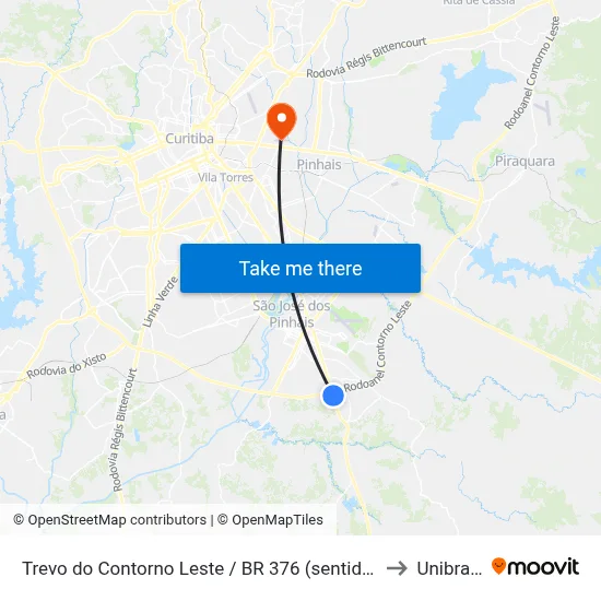 Trevo do Contorno Leste / BR 376 (sentido Sul) to Unibrasil map