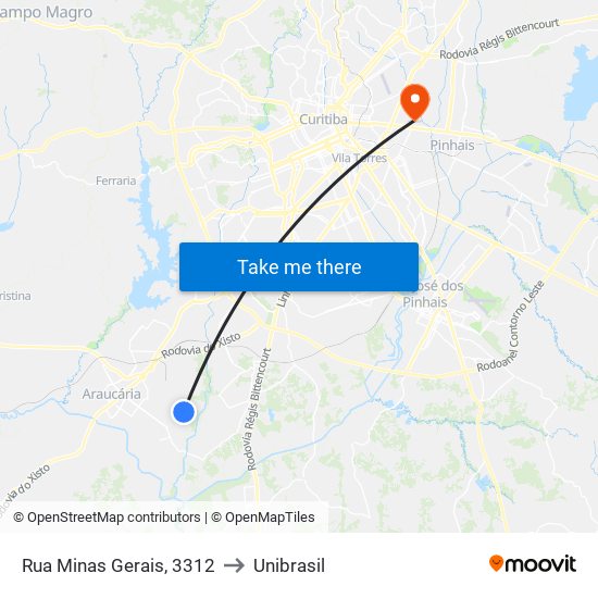 Rua Minas Gerais, 3312 to Unibrasil map