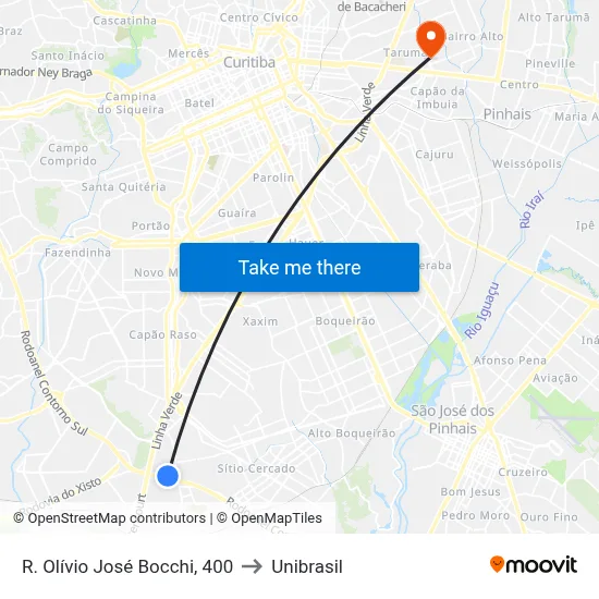 R. Olívio José Bocchi, 400 to Unibrasil map