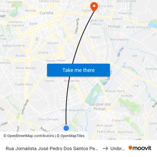 Rua Jornalista José Pedro Dos Santos Pedrinho, 600 to Unibrasil map