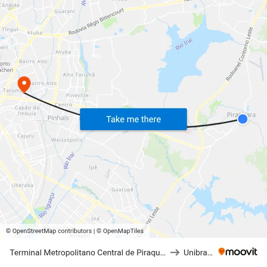 Terminal Metropolitano Central de Piraquara to Unibrasil map