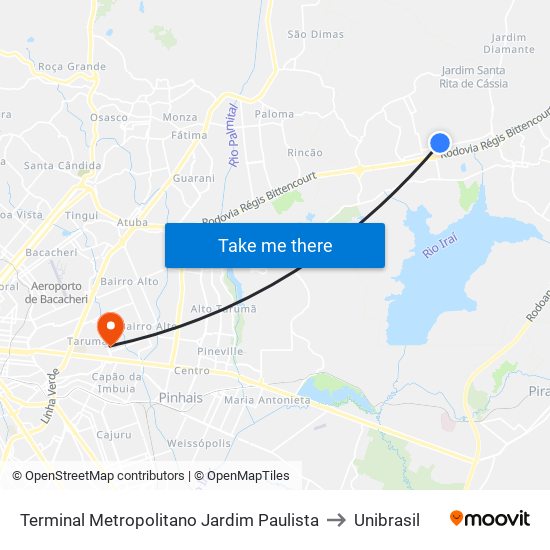 Terminal Metropolitano Jardim Paulista to Unibrasil map