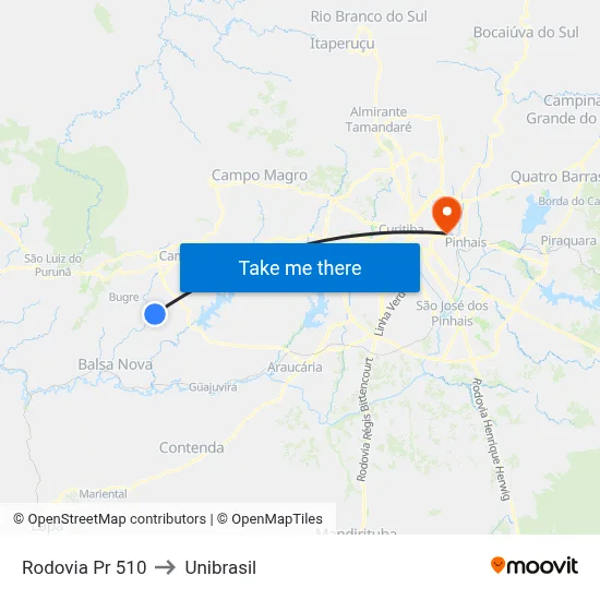 Rodovia Pr 510 to Unibrasil map