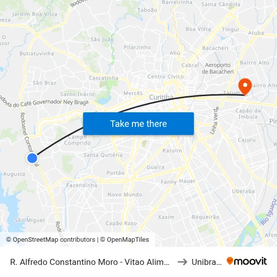 R. Alfredo Constantino Moro - Vitao Alimentos to Unibrasil map