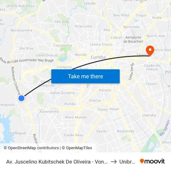 Av. Juscelino Kubitschek De Oliveira - Vonder Ovd to Unibrasil map