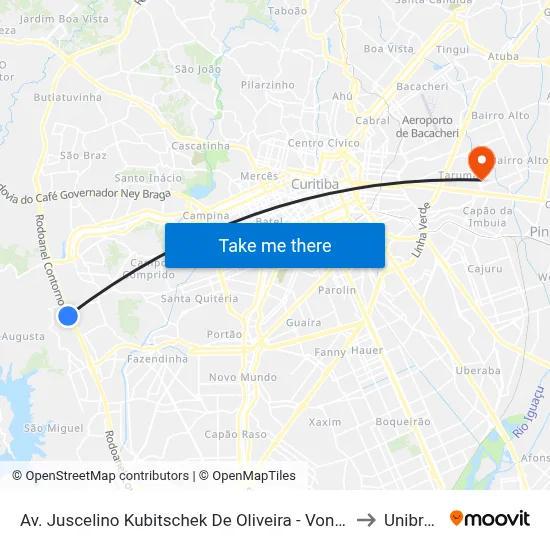 Av. Juscelino Kubitschek De Oliveira - Vonder Ovd to Unibrasil map