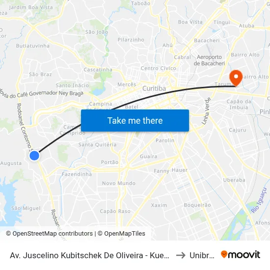 Av. Juscelino Kubitschek De Oliveira - Kuehne Nagel to Unibrasil map