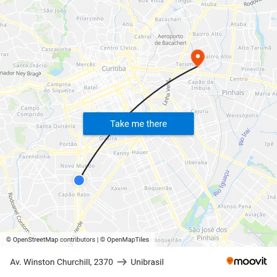 Av. Winston Churchill, 2370 to Unibrasil map