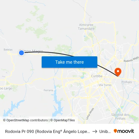 Rodovia Pr 090 (Rodovia Engº Ângelo Lopes), 24250 - Km 25 to Unibrasil map