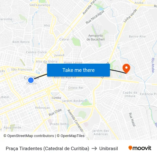 Praça Tiradentes (Catedral de Curitiba) to Unibrasil map