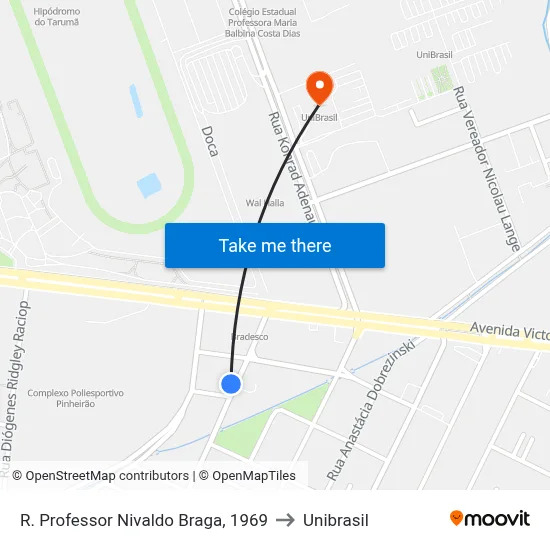 R. Professor Nivaldo Braga, 1969 to Unibrasil map