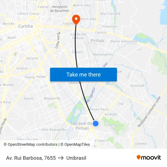 Av. Rui Barbosa, 7655 to Unibrasil map