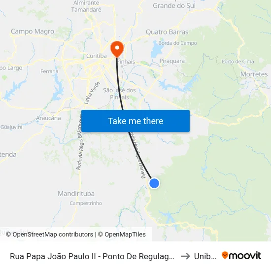 Rua Papa João Paulo II - Ponto De Regulagem Córrego Fundo to Unibrasil map
