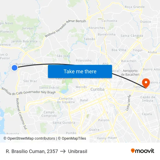 R. Brasílio Cuman, 2357 to Unibrasil map