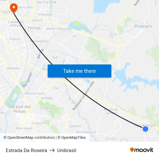 Estrada Da Roseira to Unibrasil map