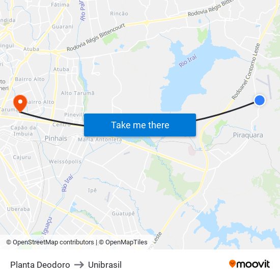Planta Deodoro to Unibrasil map