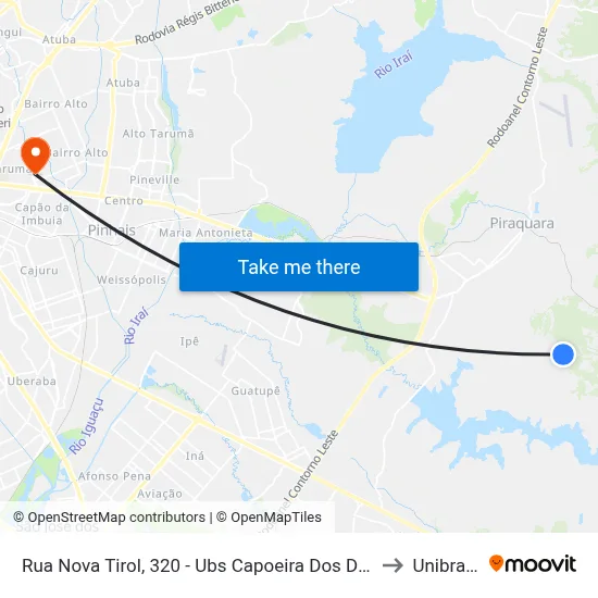 Rua Nova Tirol, 320 - Ubs Capoeira Dos Dinos to Unibrasil map