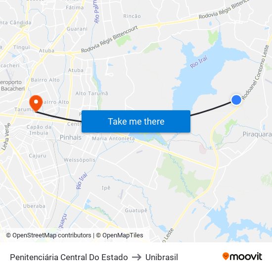 Penitenciária Central Do Estado to Unibrasil map
