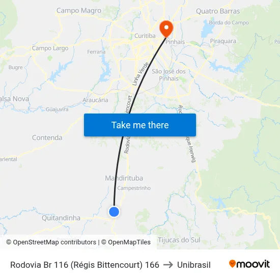 Rodovia Br 116 (Régis Bittencourt)  166 to Unibrasil map