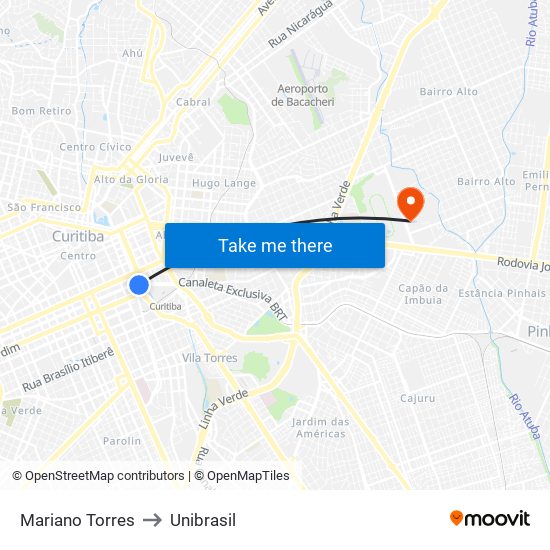 Mariano Torres to Unibrasil map