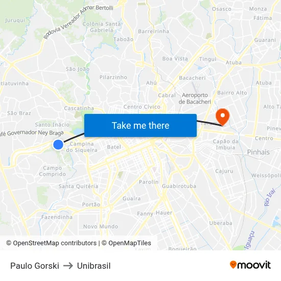 Paulo Gorski to Unibrasil map