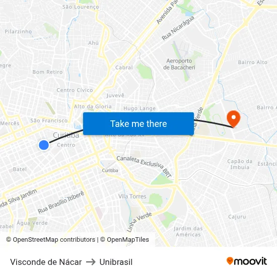 Visconde de Nácar to Unibrasil map