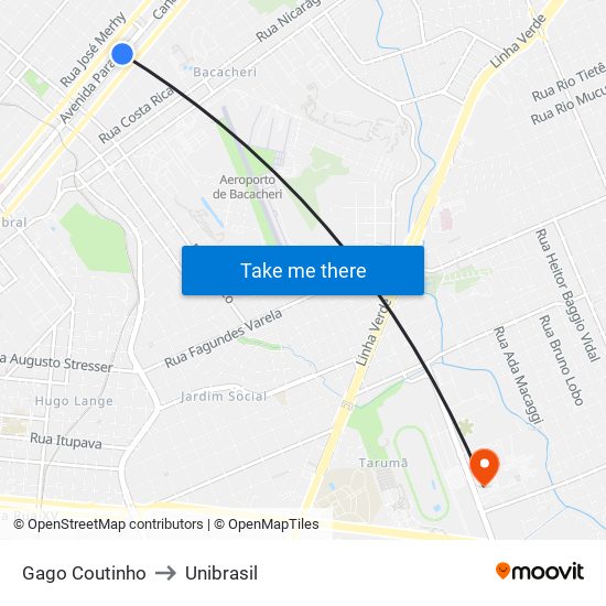 Gago Coutinho to Unibrasil map