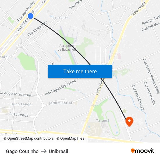 Gago Coutinho to Unibrasil map
