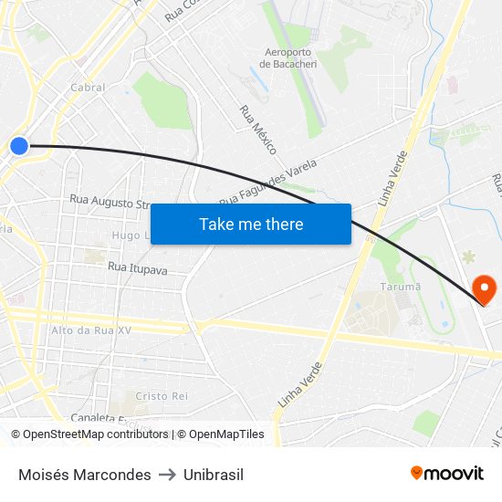 Moisés Marcondes to Unibrasil map