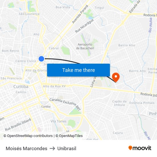 Moisés Marcondes to Unibrasil map