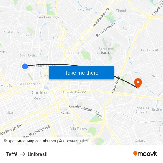 Teffé to Unibrasil map