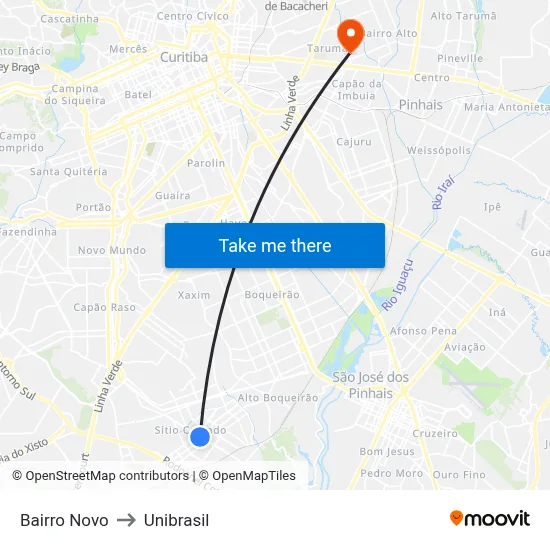 Bairro Novo to Unibrasil map