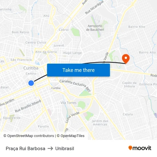 Praça Rui Barbosa to Unibrasil map