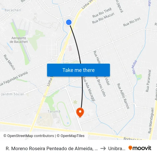 R. Moreno Roseira Penteado de Almeida, 159 to Unibrasil map