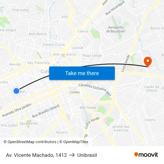 Av. Vicente Machado, 1412 to Unibrasil map