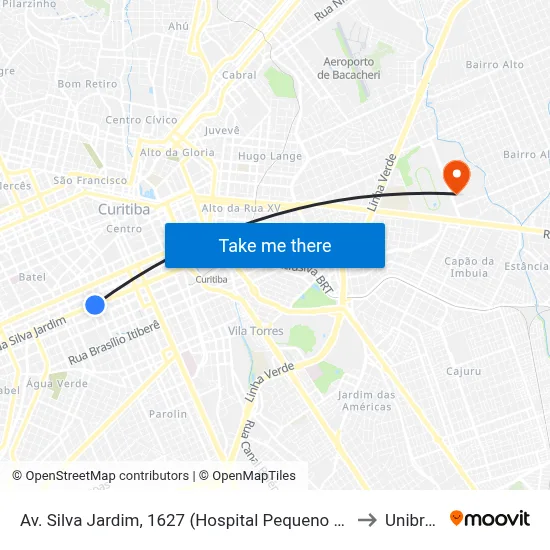 Av. Silva Jardim, 1627 (Hospital Pequeno Príncipe) to Unibrasil map