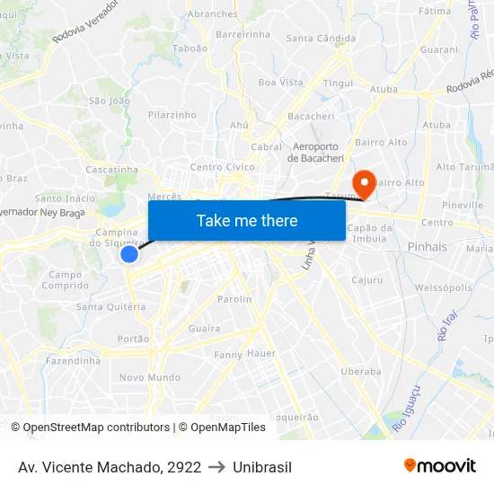 Av. Vicente Machado, 2922 to Unibrasil map