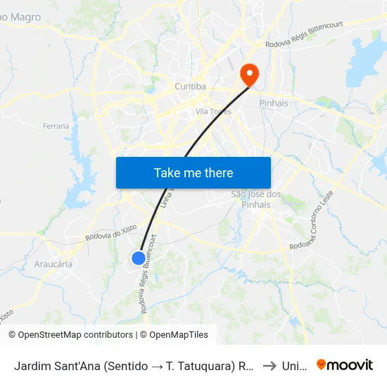 Jardim Sant'Ana (Sentido → T. Tatuquara) Rua Melânia Zeni Visinoni, 529 to Unibrasil map